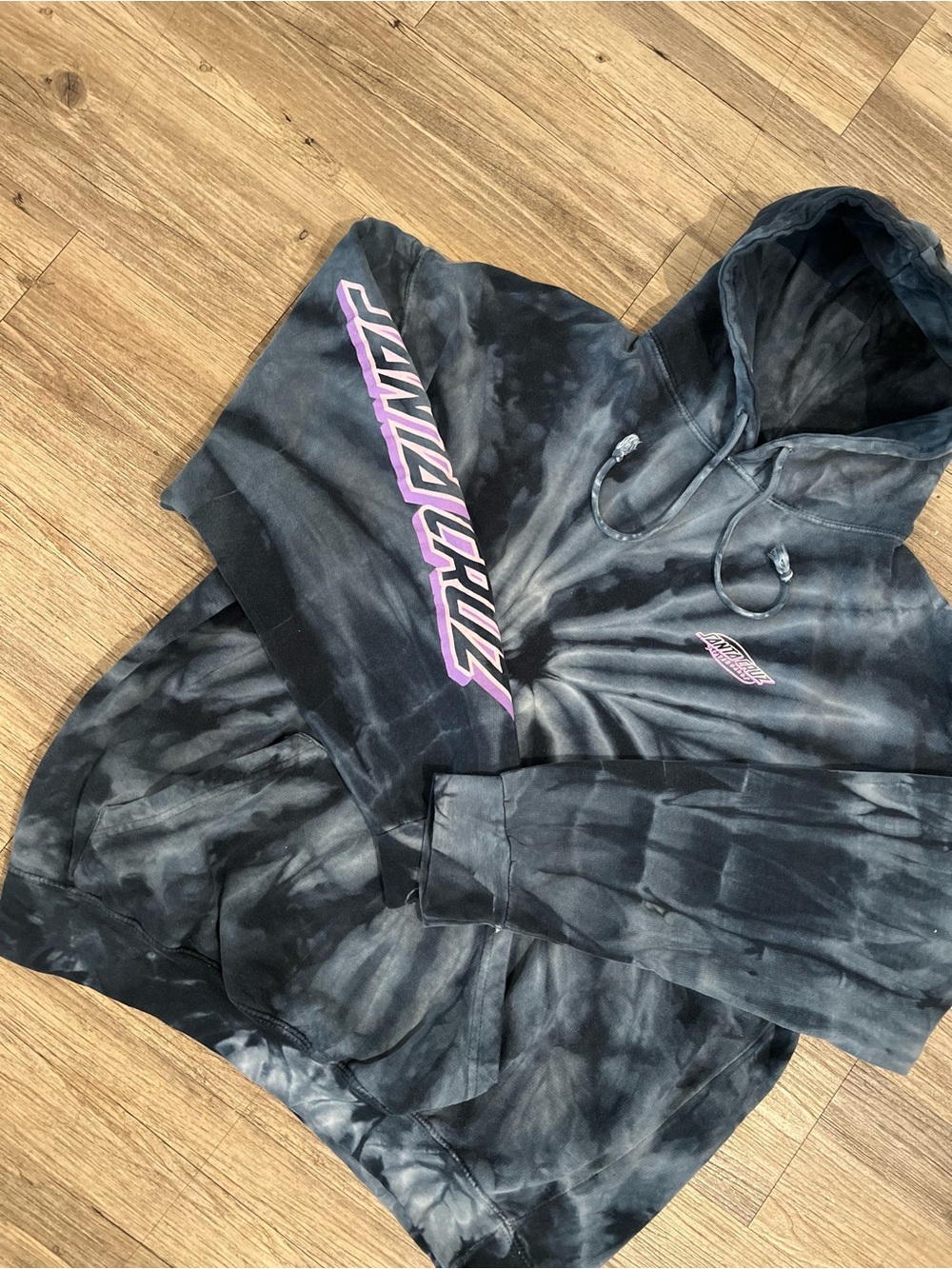 Santa Cruz Hoodie Size Large Black Tie-Dye Neon Graphic Logo Skater Grunge - Picture 5 of 7